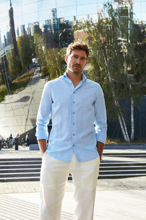 John Miller Shirt Linnen - Lichtblauw