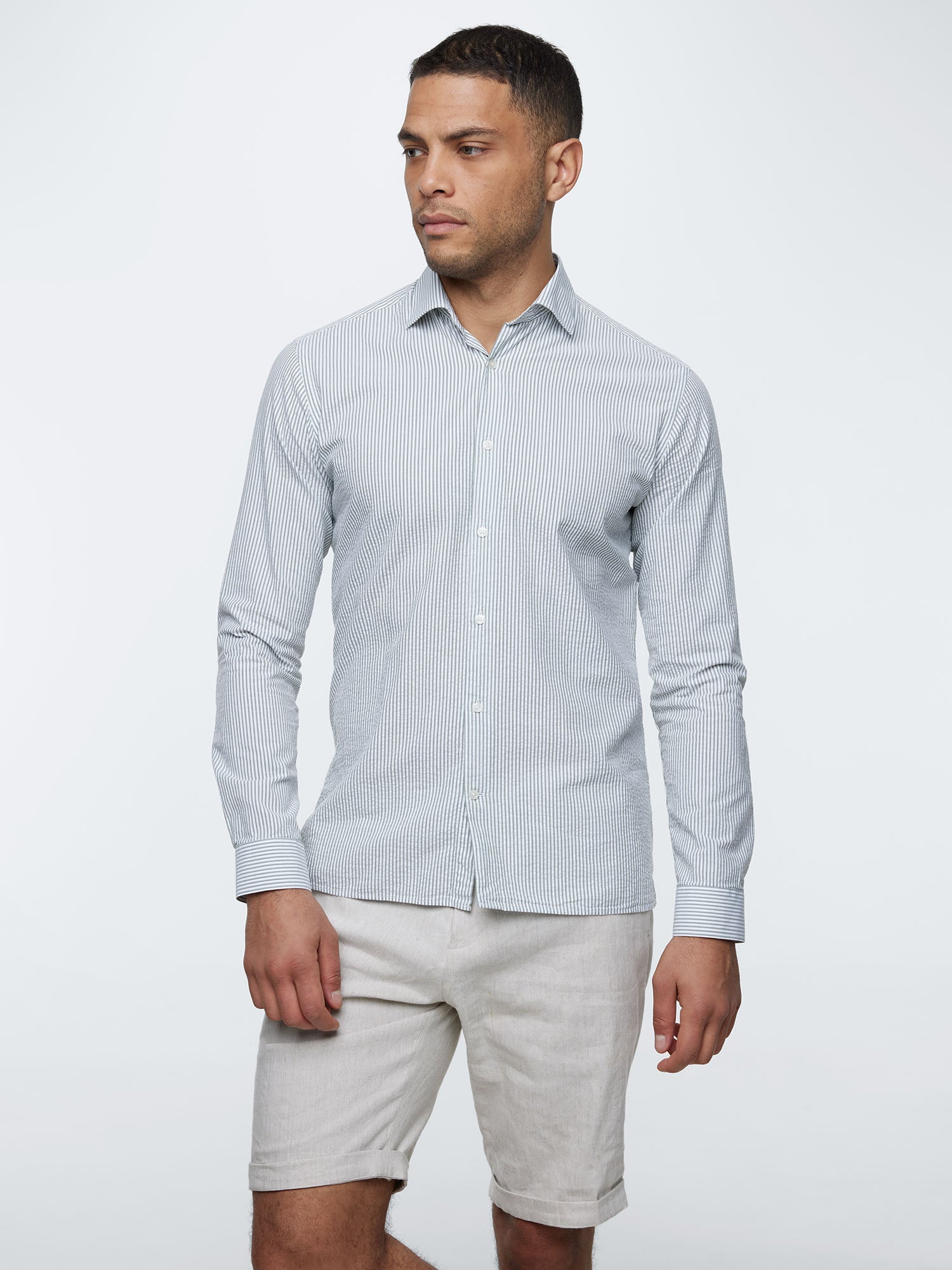 Genti Shirt Linnen - Blauw dessin