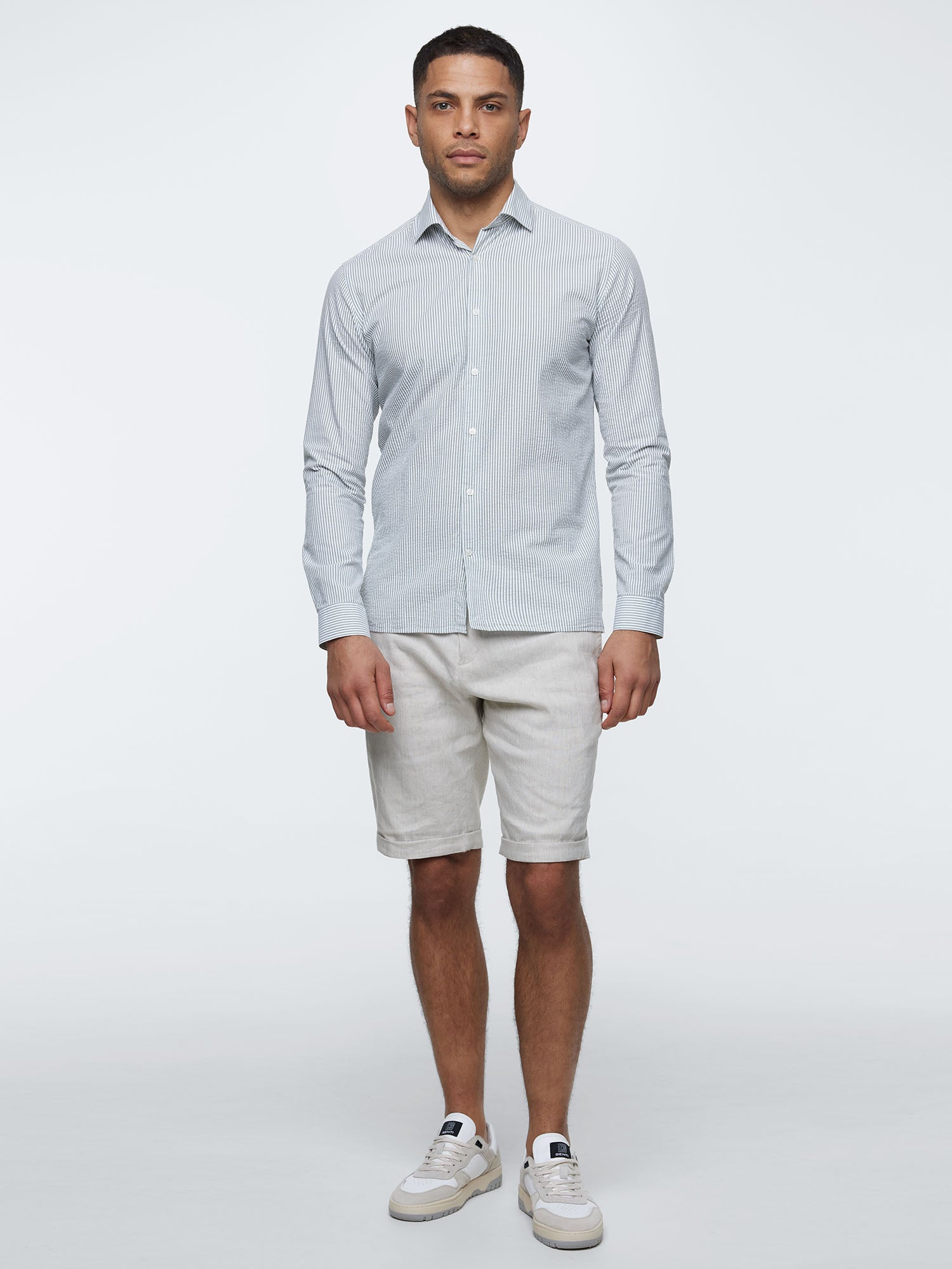 Genti Shirt Linnen - Blauw dessin