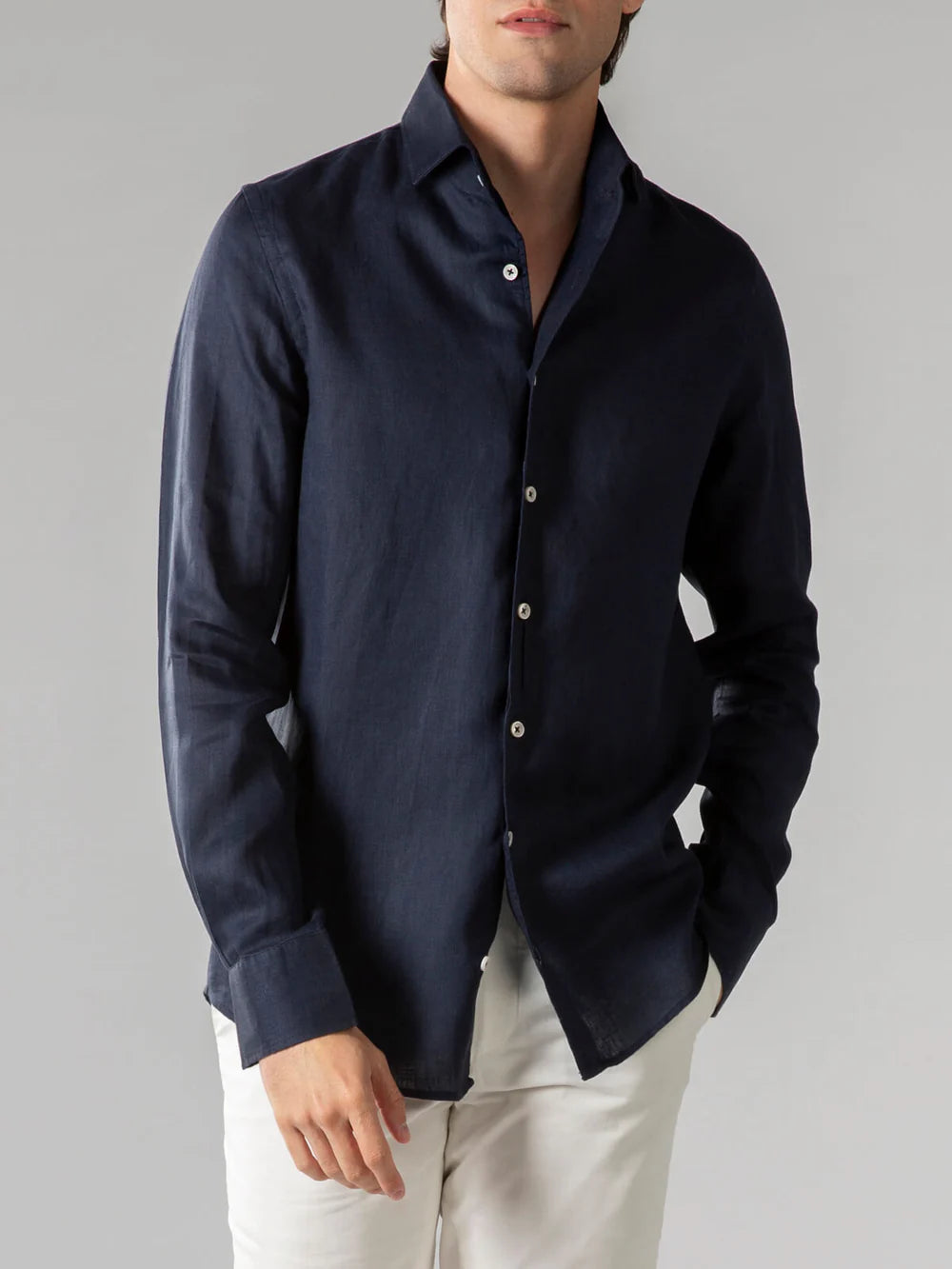 Aurelien Shirt Linnen - Marine blauw