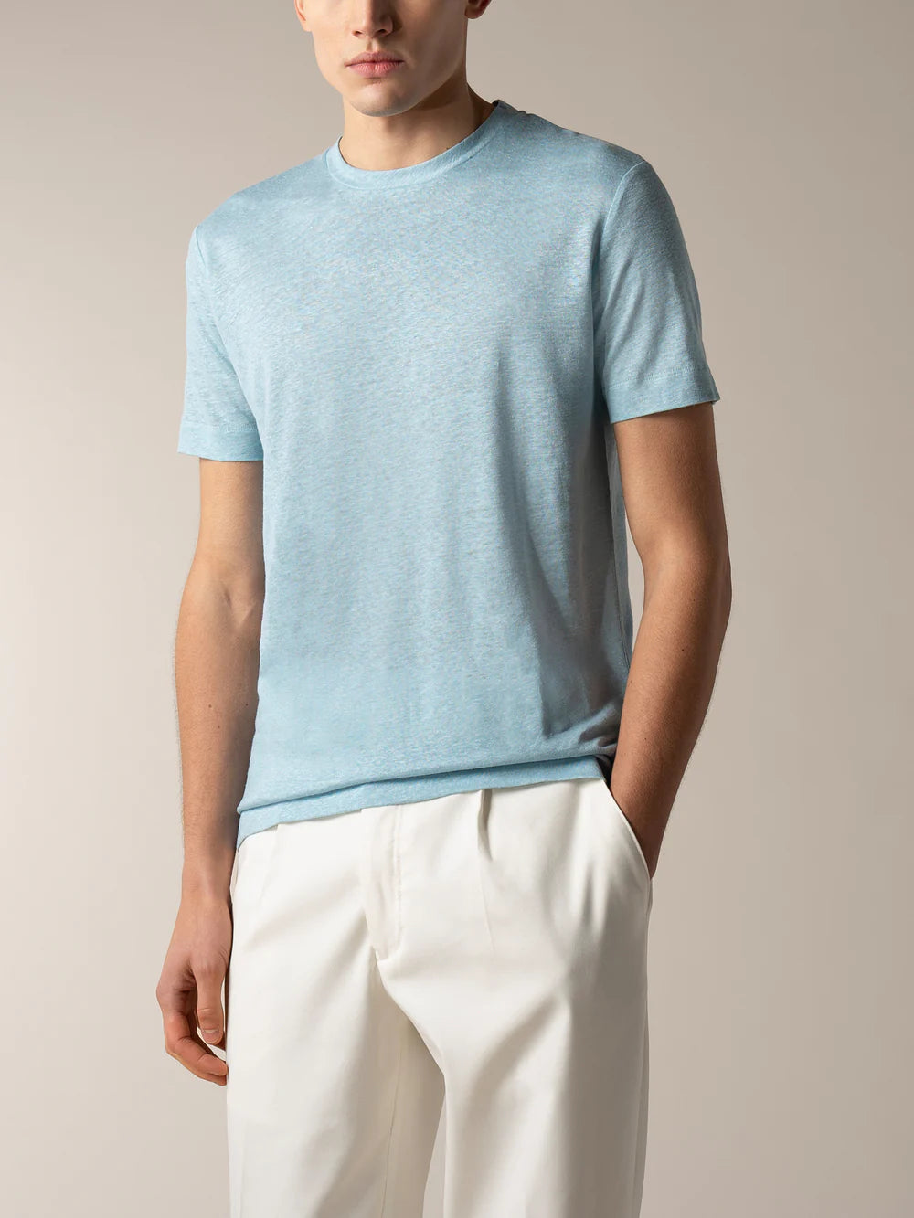 Aurelien T-shirt linnen katoen  - Turquoise
