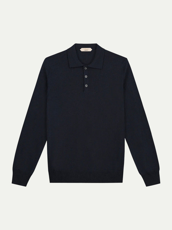 Aurelien Polo Shirt Lange Mouw - Marine blauw