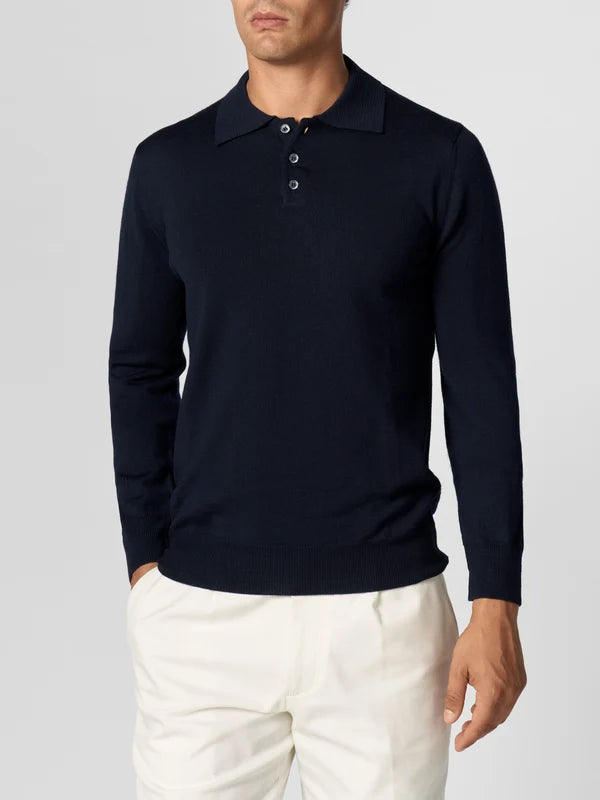 Aurelien Polo Shirt Lange Mouw - Marine blauw