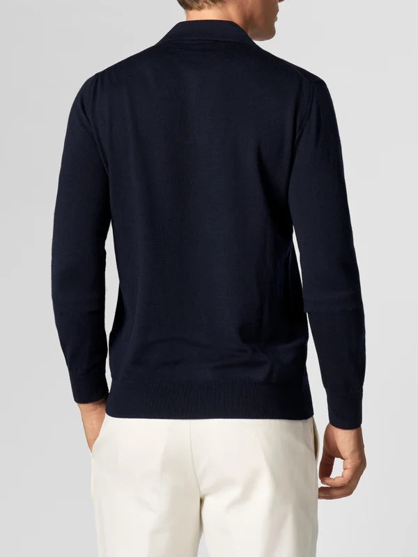 Aurelien Polo Shirt Lange Mouw - Marine blauw