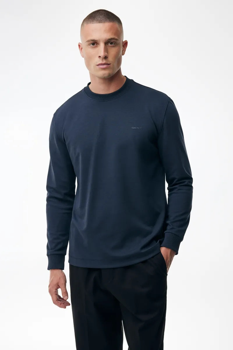 Genti T-shirt Lange Mouw - Marine blauw