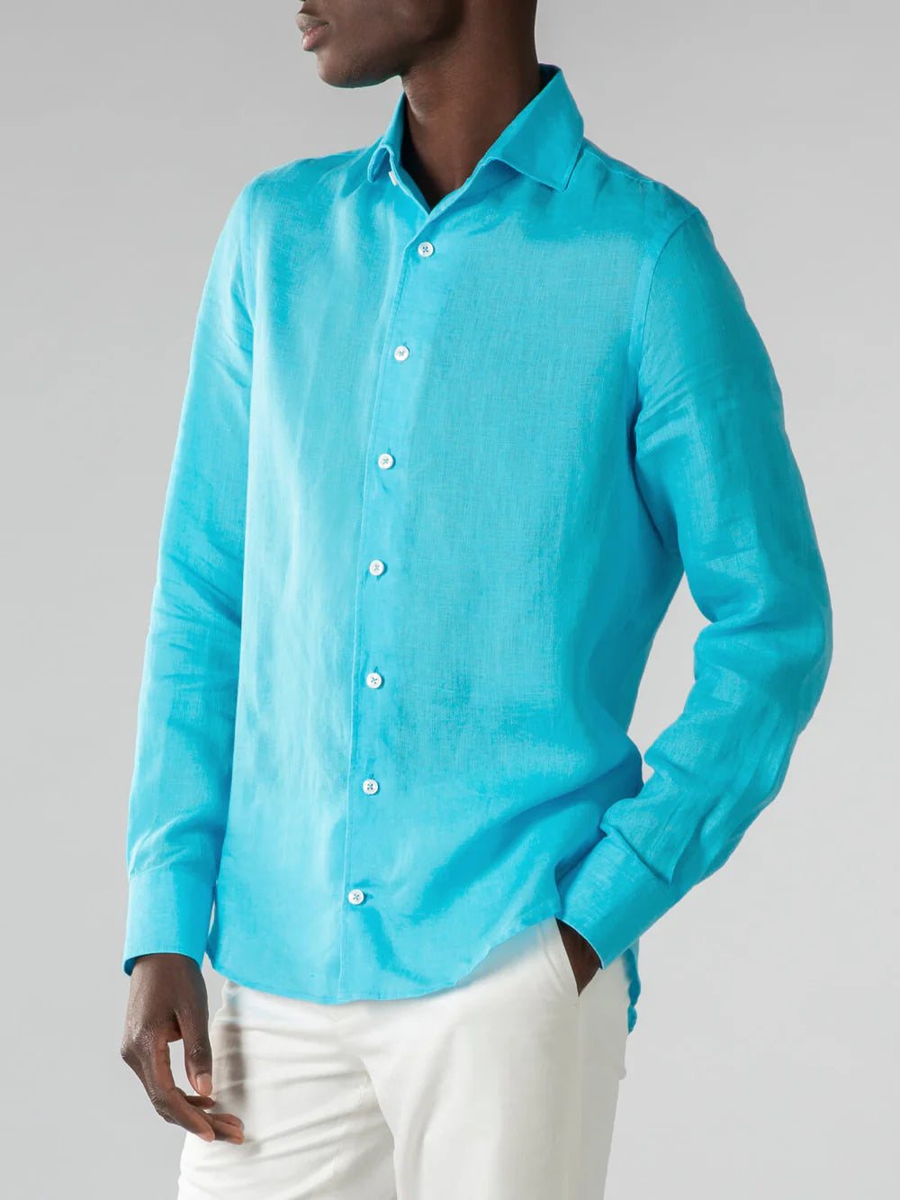 Aurelien Shirt Linnen - Turquoise
