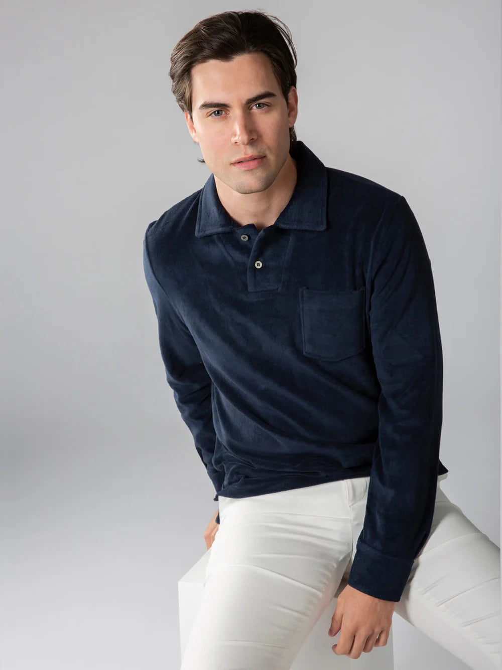 Aurelien Polo Shirt Lange Mouw - Marine blauw